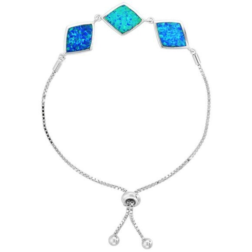 Sterling Silver Opal 3-Diamond Links Bolo Bracelet